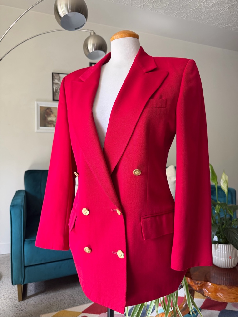 Brooks Brothers Bright Red Double-Breasted Blazer with Gold Buttons